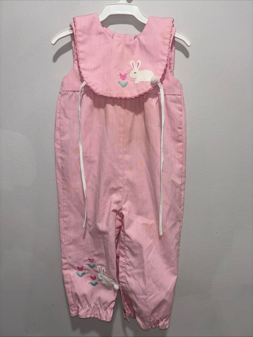 Joyeux Garmins Romper Baby Girl 12 Months Pink Striped Bunny Retro Vintage